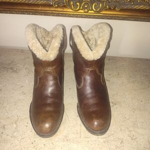 Born Lila Brown Leather Ankle Boots with Cream Lining